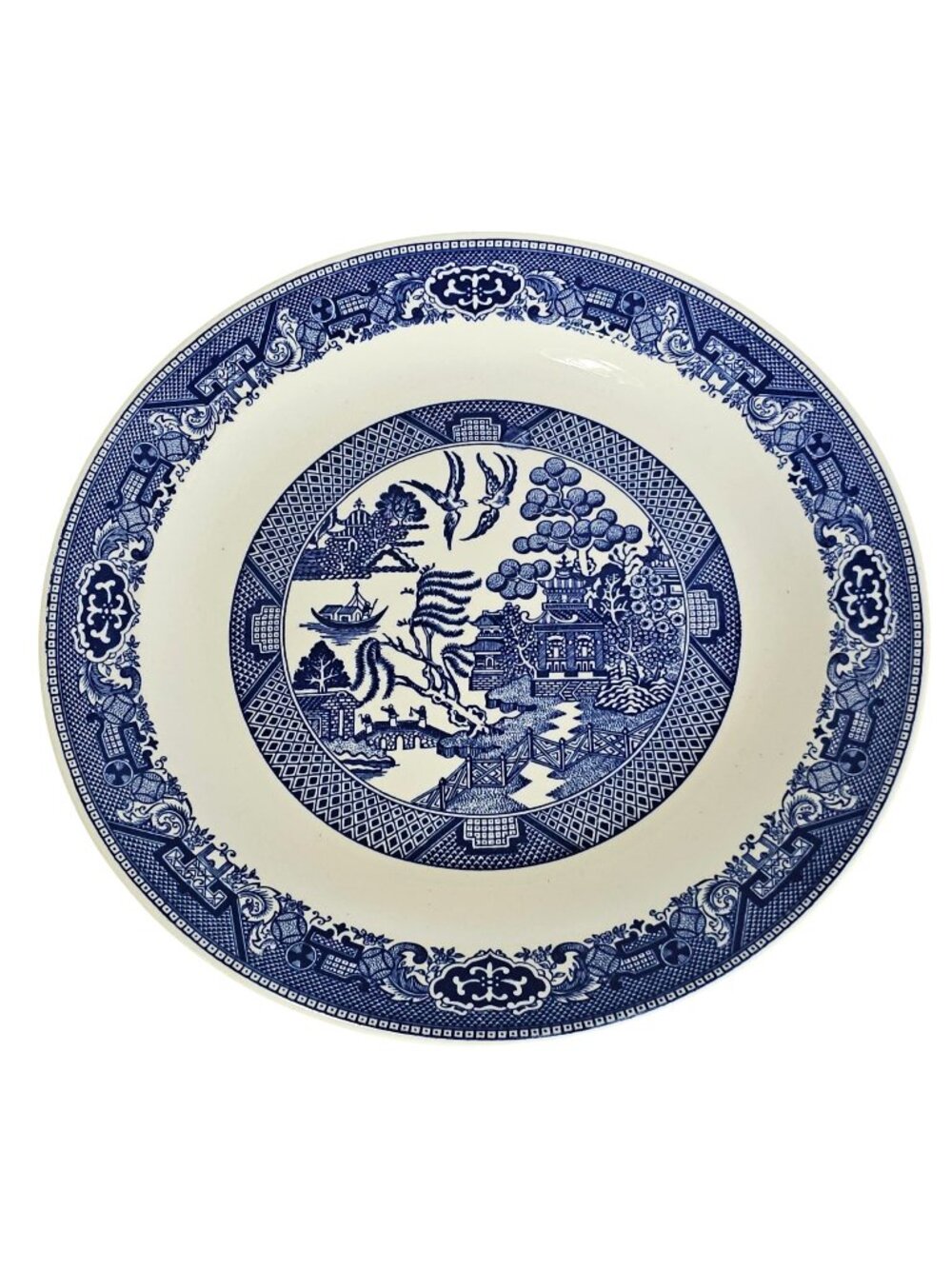 Royal USA Blue Willow Platter 12" cake plate Ironstone transferware birds Chinoi